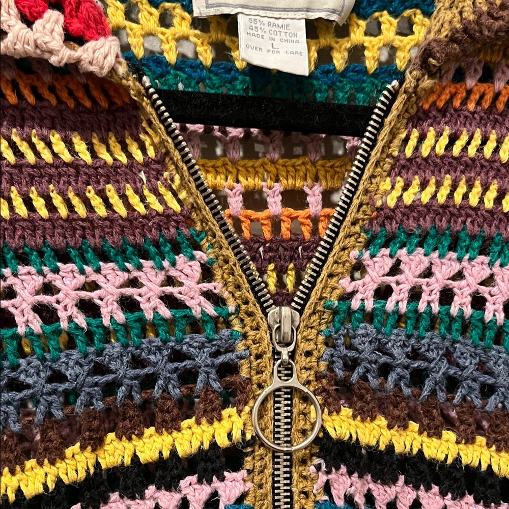 Vintage Express Multicolor Crochet Granny Square Sweater - Picture 6 of 8